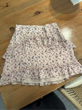 LoveShackFancy Pink Floral Ruffle Mini Skirt